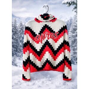 Perfect moment women's chevron roll neck sweater "APRES" red M